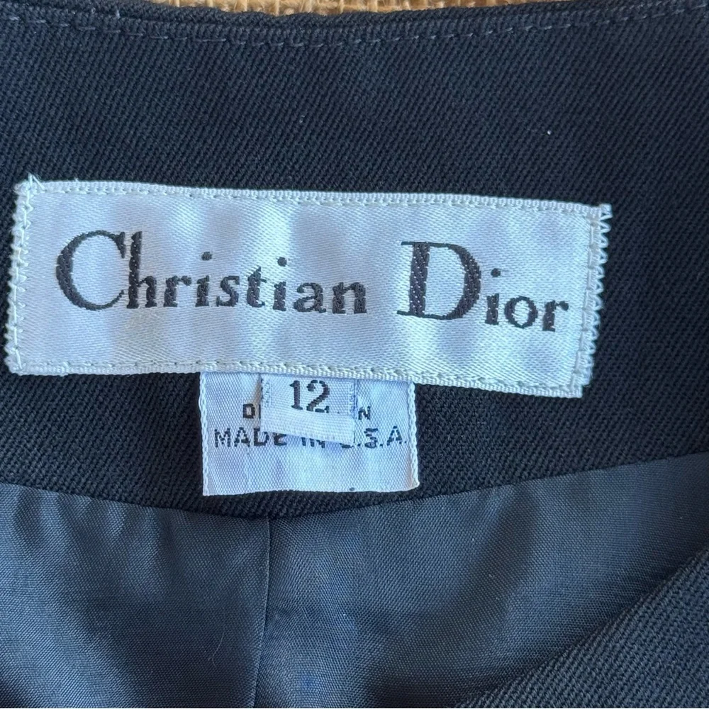 Vintage Christian Dior Black Red Cuff Blazer Size 12 USA Made Wool Blend Classic